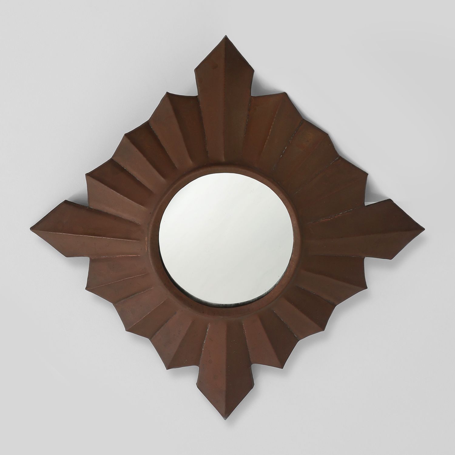  Art Deco sunburst mirror in red copper, France 1920s-img